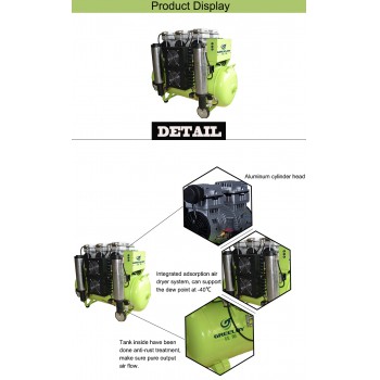 2400W 歯科用オイルレス エアーコンプレッサー ドライヤー付き Greeloy GA-83Y
